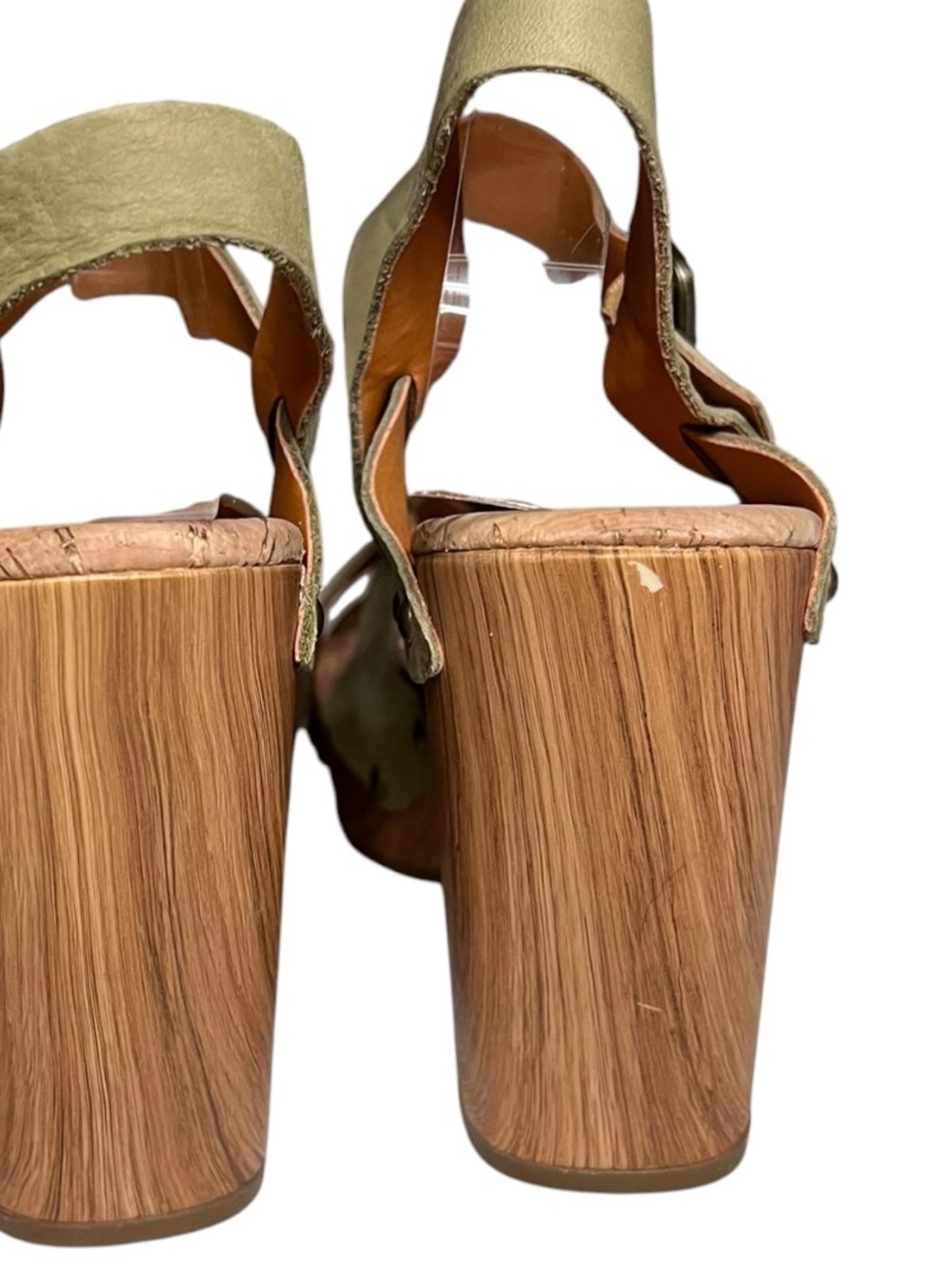 🌻Kork-Ease Drew Olive Green Leather Sandals Crisscross Studs Wood Heel Size 9 - Picture 10 of 10